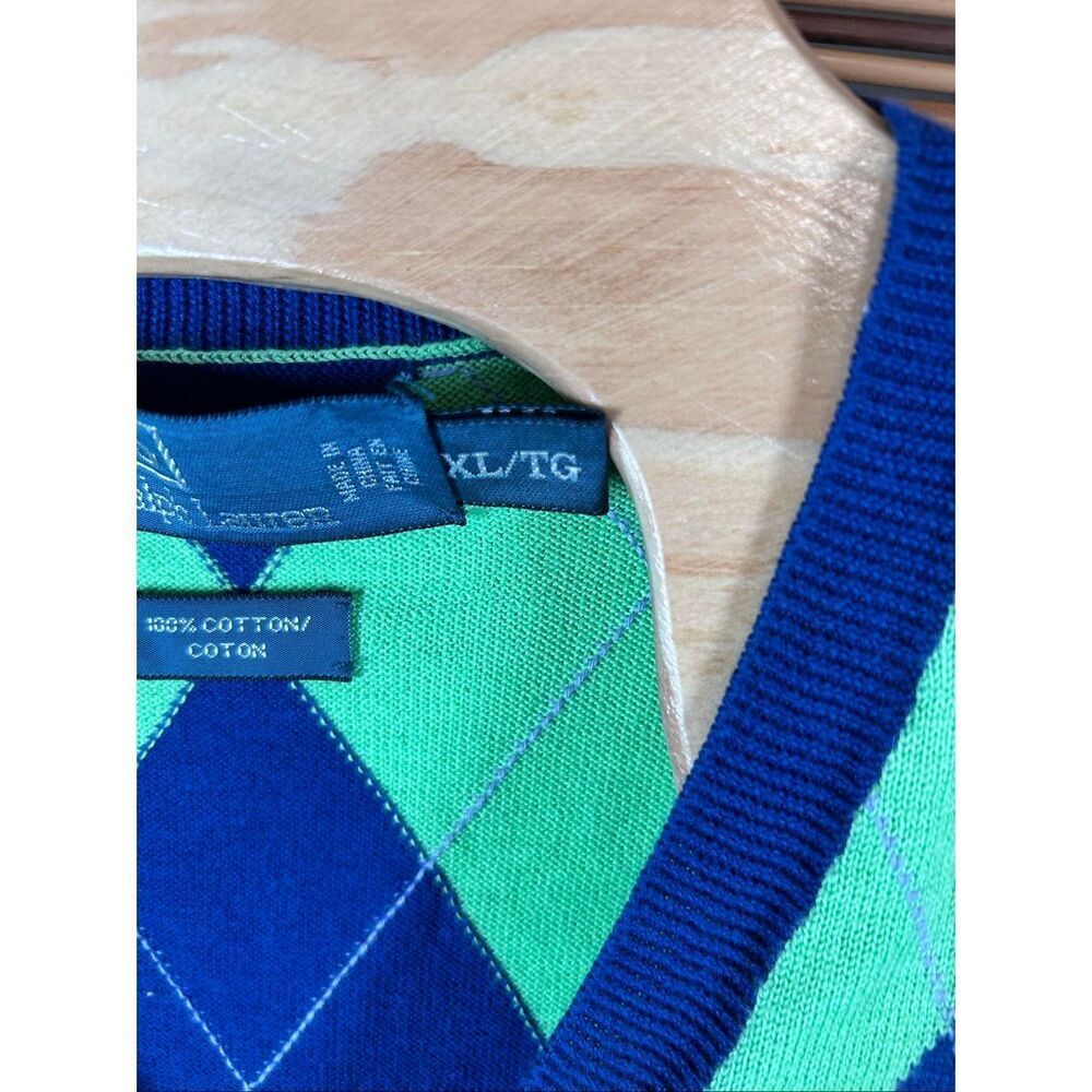 Polo Ralph Lauren Large Cotton Argyle Neon Green and Blue Vest - Picture 4 of 4